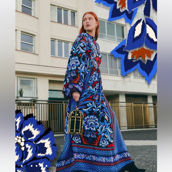 Farm Rio Black Toucans Scarf Long Sleeve Maxi Dress - Picture 4 of 9